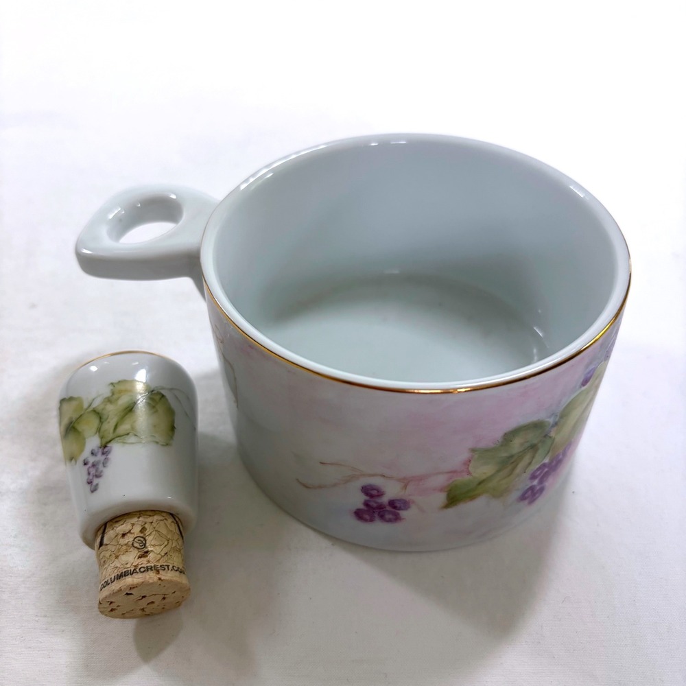 Hand Painted Porcelain Wine Coaster with Matching Grape Vine Cork Stopper Rare - Picture 3 of 13
